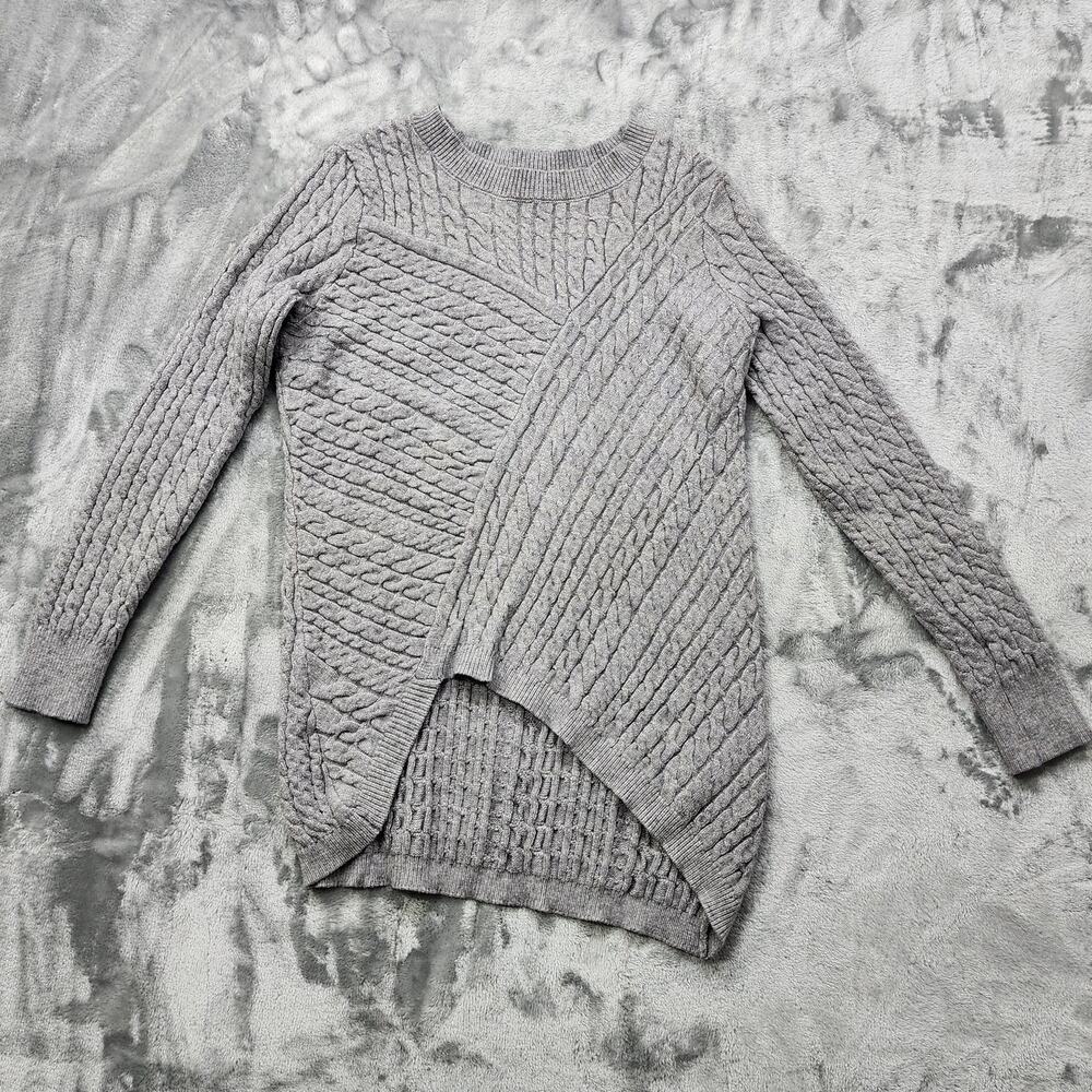 Evolution by Cyrus Sweater Womens M Gray Aneesa Asymmetric‎ Cable Knit Pullover